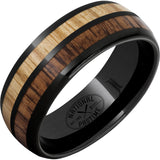 Gent's Black Ceramic 8Mm With 2Mm Ash And 2Mm Hickory, Gents Ring Size 9.5