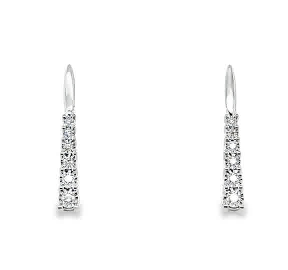 Lady's White 14 Karat Graduating Dangle Earrings With = 0.20Tw Round G