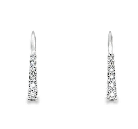 Lady's White 14 Karat Graduating Dangle Earrings With = 0.20Tw Round G