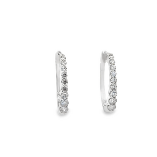 Lady's White 14 Karat Oval Hoop With Graduating Diamonds; Earrings Wit