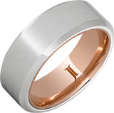 White/Rose Satin Serinium/10 Karat 8Mm Hidden Gold With Beveled Edge Wedding Band Size 10.5