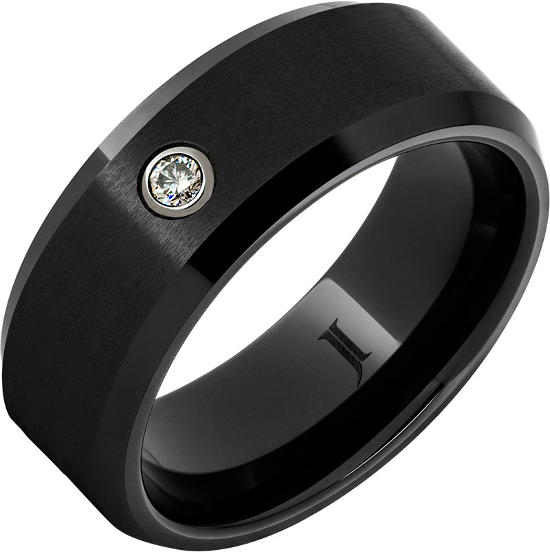 Gent's Black Ceramic Satin 8Mm, With Bezel Set Gents Ring Size 10 one 0.06ct Round G/H SI1 Diamond
