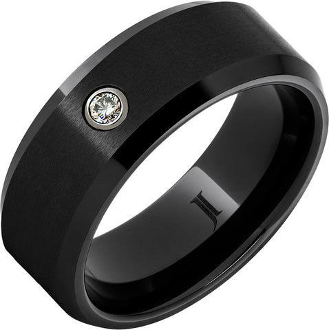 Gent's Black Ceramic Satin 8Mm, With Bezel Set Gents Ring Size 10 one 0.06ct Round G/H SI1 Diamond
