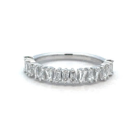 Lady's White 14 Karat Alternating, Tapered Lab Created Ring With 17 =