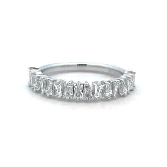 Lady's White 14 Karat Alternating, Tapered Lab Created Ring 17 0.78tw