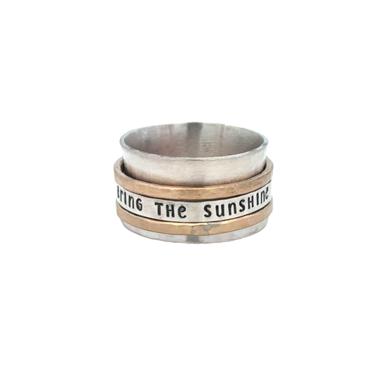 Lady's Tt Ss/14K Gold Filled Skinny Message Spinner Ring, Size 8 "You