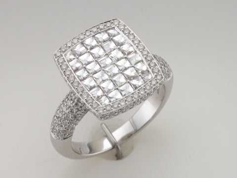 Lady's White 18 Karat Radiant Shaped Top Fashion Ring With 1.27Tw Fant