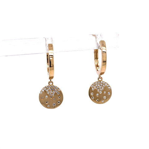 Round Inlay Disc Dangle Earrings | 14k Yellow