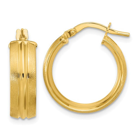 Lady's Yellow 14 Karat Polished/Satin Small Lined Hoop Earrings