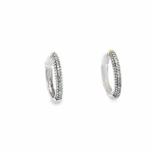 Lady's White 14 Karat Huggie Hoop Pave' Earrings With = 0.24Tw Round H