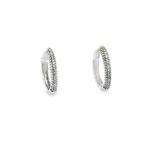 Lady's White 14 Karat Huggie Hoop Pave' Earrings With = 0.24Tw Round H