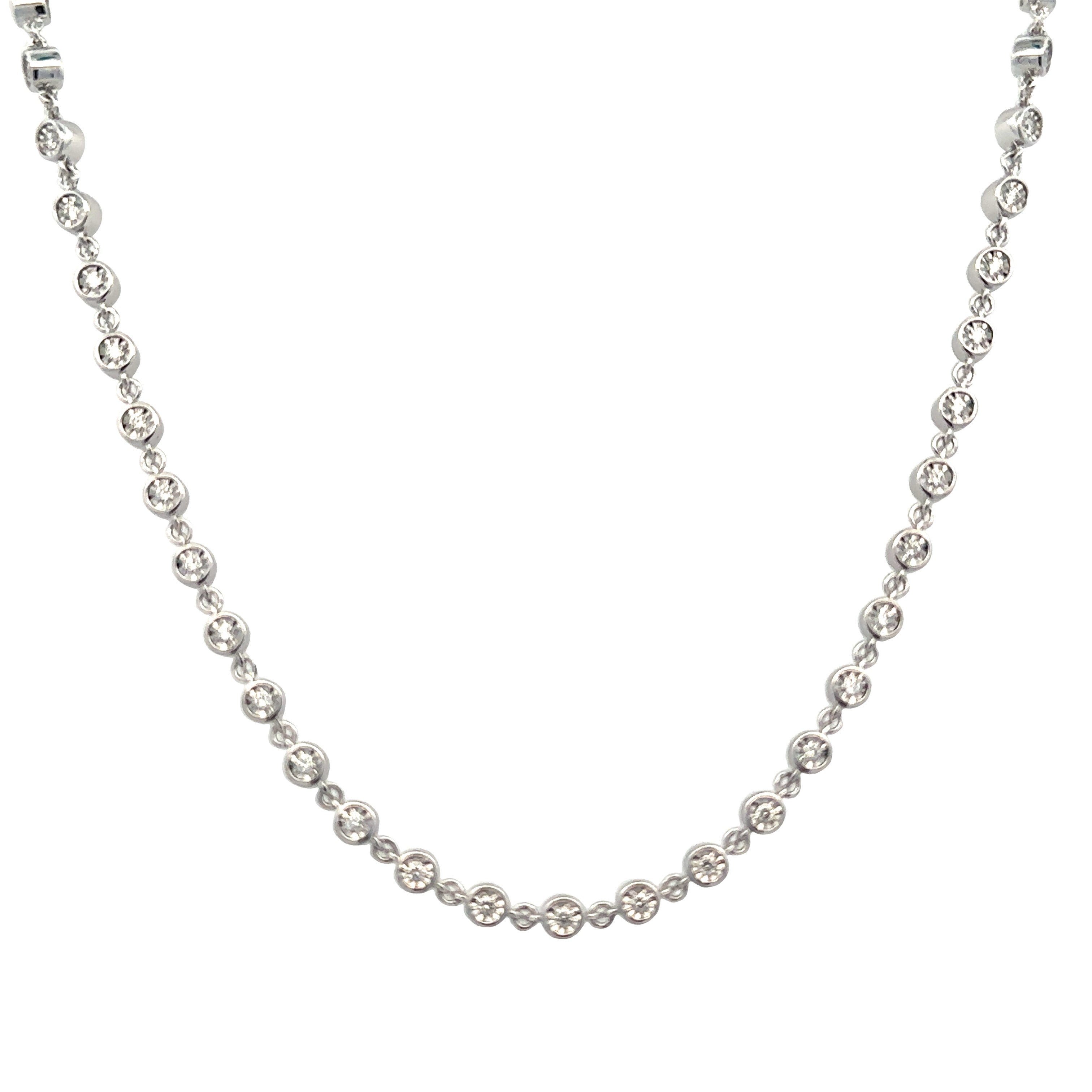 Lady's White 14 Karat Bezel Link Necklace With 68=1.90Tw Round G/H Si1