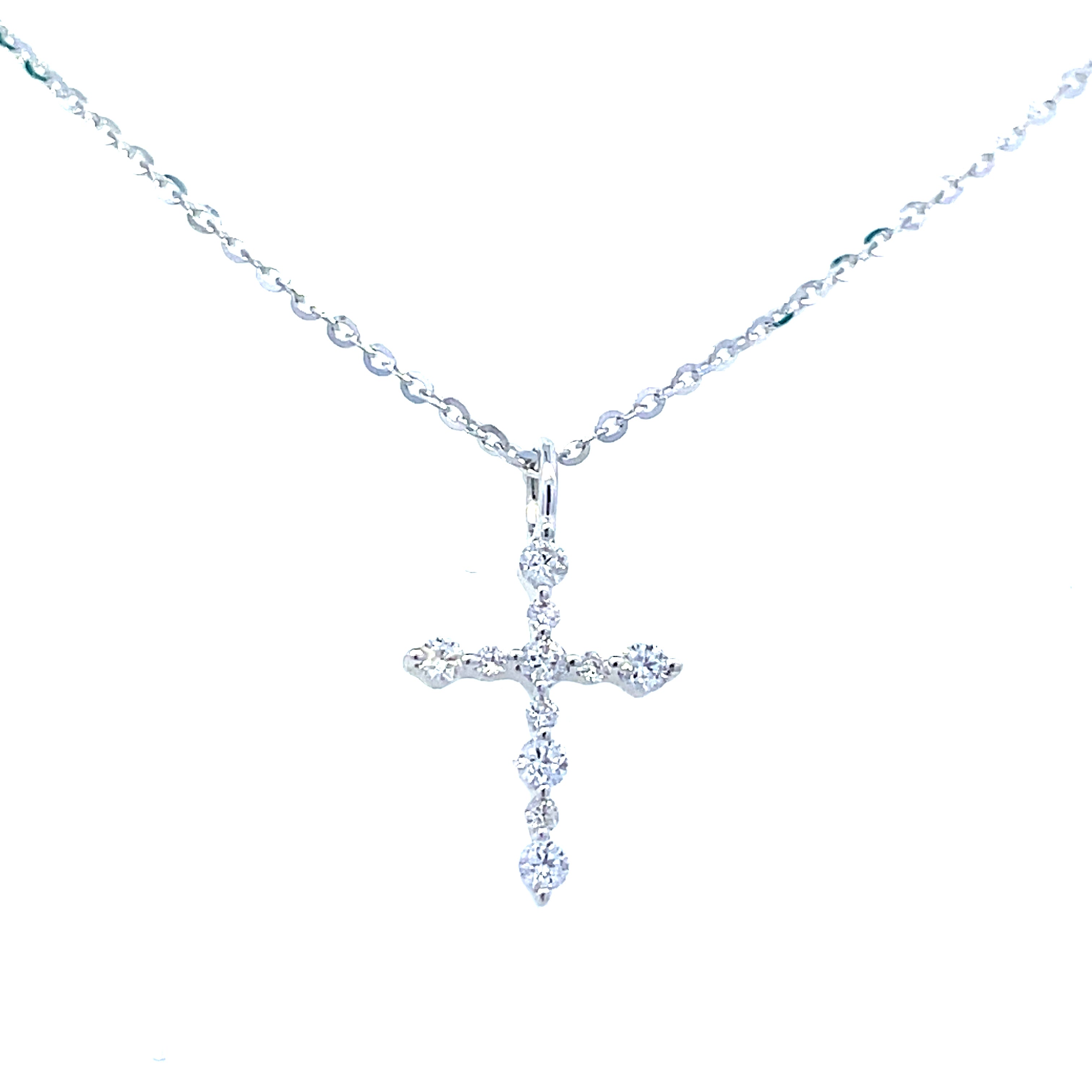 Lady's White 18 Karat Dainty Cross Pendant Length 18 With 11=0.19Tw Ro