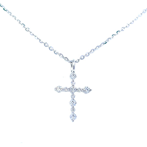 Lady's White 18 Karat Dainty Cross Pendant Length 18 With 11=0.19Tw Ro