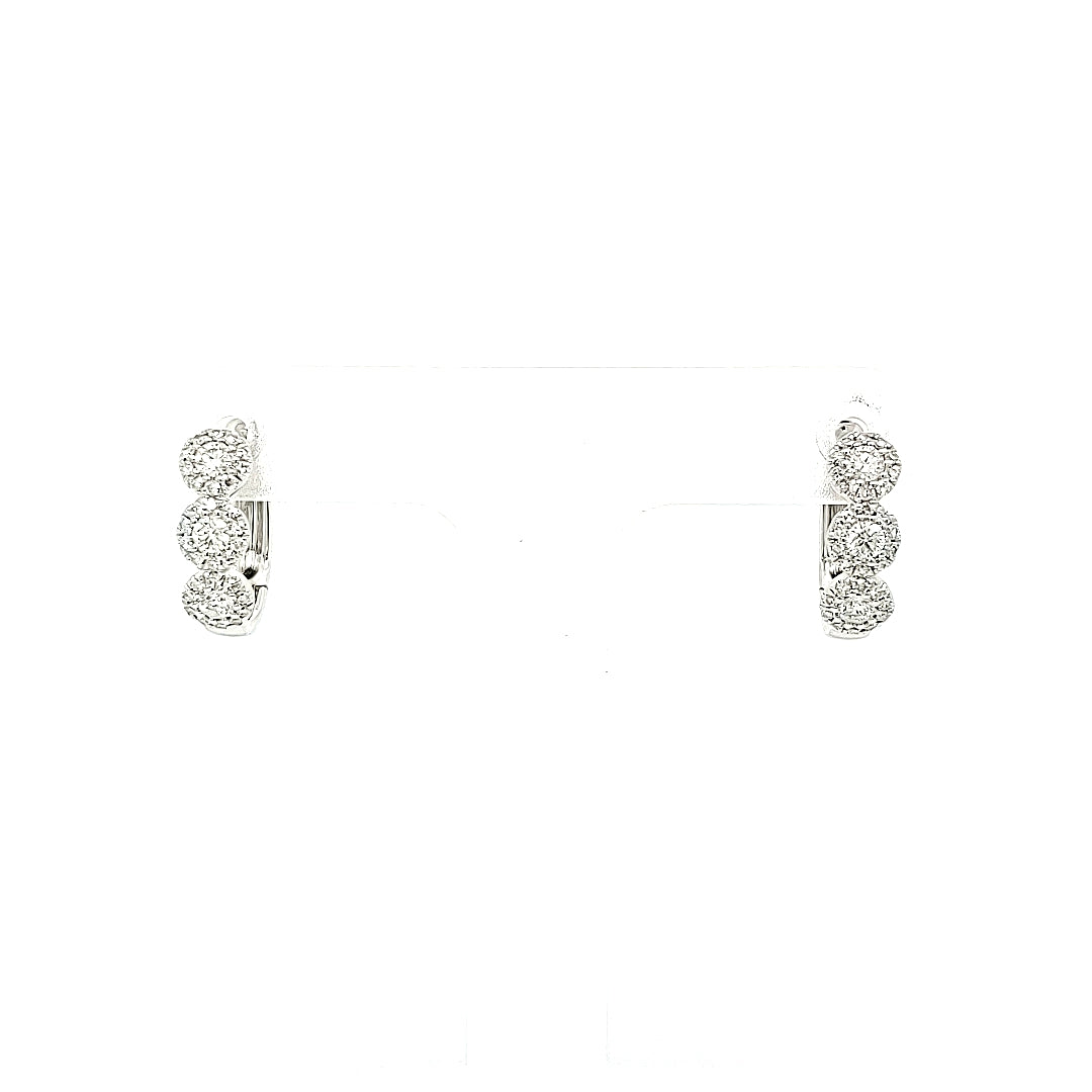 Round Halo Huggie Hoop Earrings | 14k White