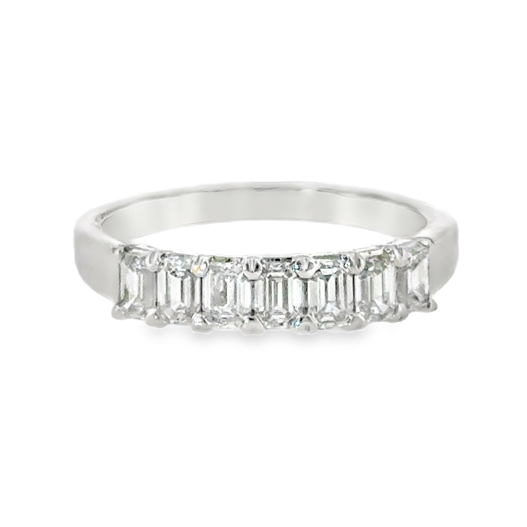 14 Karat White Gold Seven (7) Stone Anniversary Ring with .87ctw Emerald Cut Lab Created Diamonds