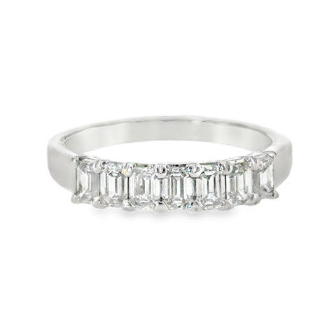 14 Karat White Gold Seven (7) Stone Anniversary Ring with .87ctw Emerald Cut Lab Created Diamonds