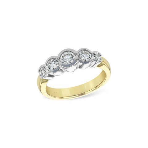 14 Karat Yellow Gold Half Bezel Anniversary Ring with 1.00ctw Round Brilliant Cut Diamonds