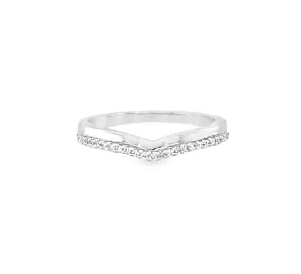 Lady's White 14 Karat Curved Ring With = 0.12Tw Round G/H Si1 Diamonds