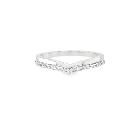 Lady's White 14 Karat Curved Ring With = 0.12Tw Round G/H Si1 Diamonds