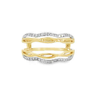 Lady's White/Yellow 14 Karat Twist And Curved Ring Size 6.5 40 0.21tw