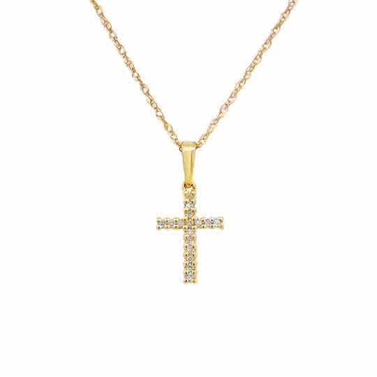 14ky Petite Cross Pendant with .06ctw Round Diamond