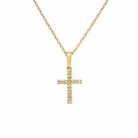 14ky Petite Cross Pendant with .06ctw Round Diamond