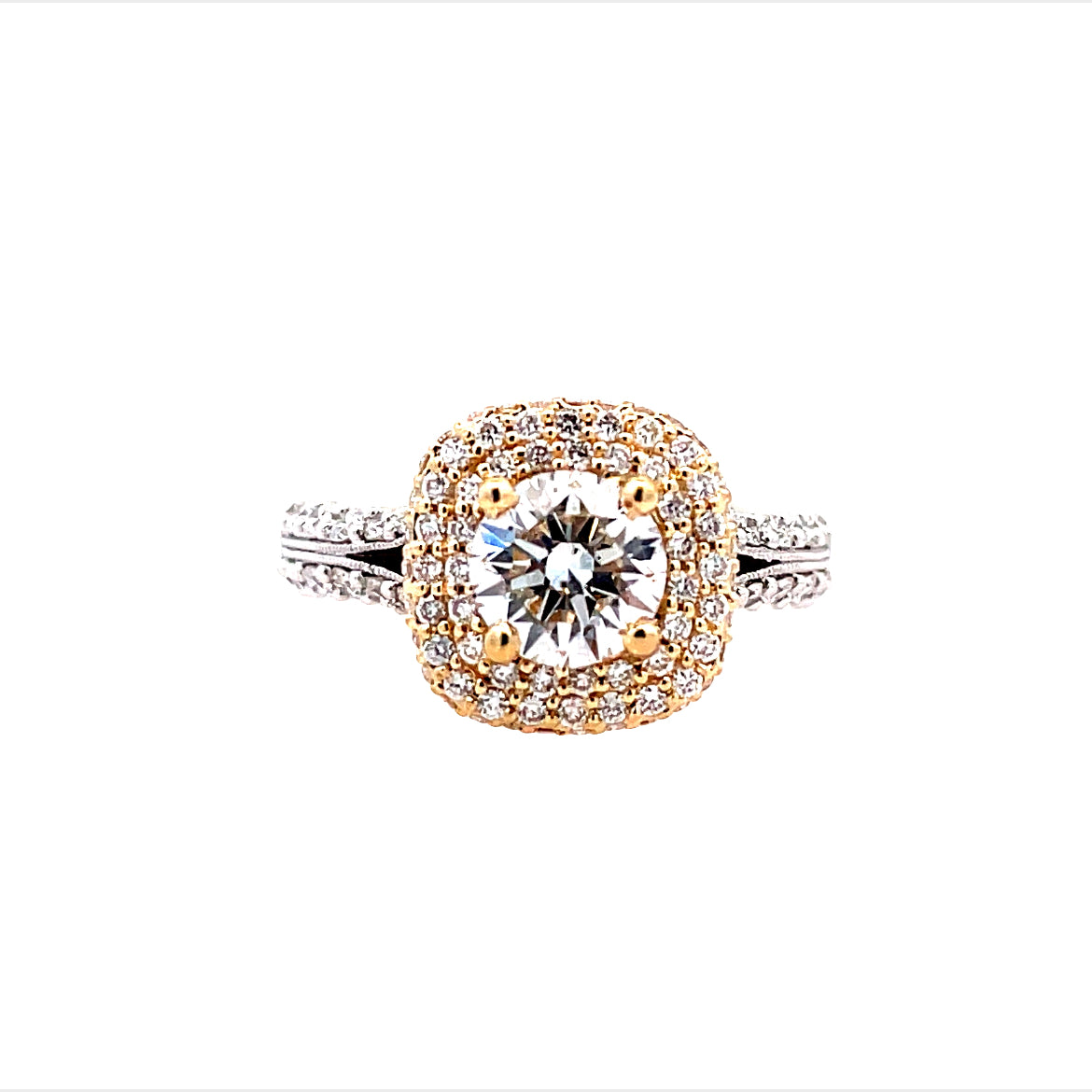 Halo With Split Side Ring | 14k White/Yellow