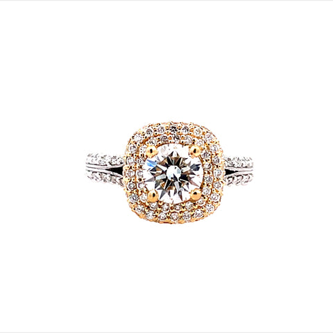 Lady's White/Yellow 14 Karat Pave' Halo With Split Side Ring With One