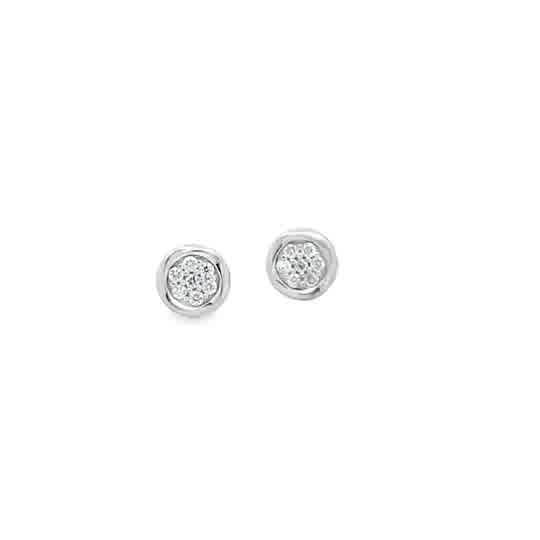 Lady's White Sterling Silver Cluster Studs Earrings With 14 0.08Tw Rou