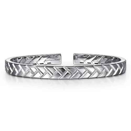 Herringbone Cuff Bracelet | White Sterling Silver