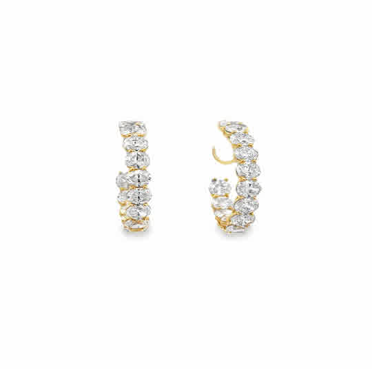 Lady's Yellow 18 Karat East-West Shared Prong Hoop With Push Back Earr