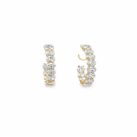 Lady's Yellow 18 Karat East-West Shared Prong Hoop With Push Back Earr