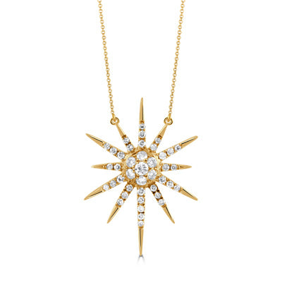 Lady's Yellow 18 Karat Stationary Starburst Necklace With 41 = 0.23Tw