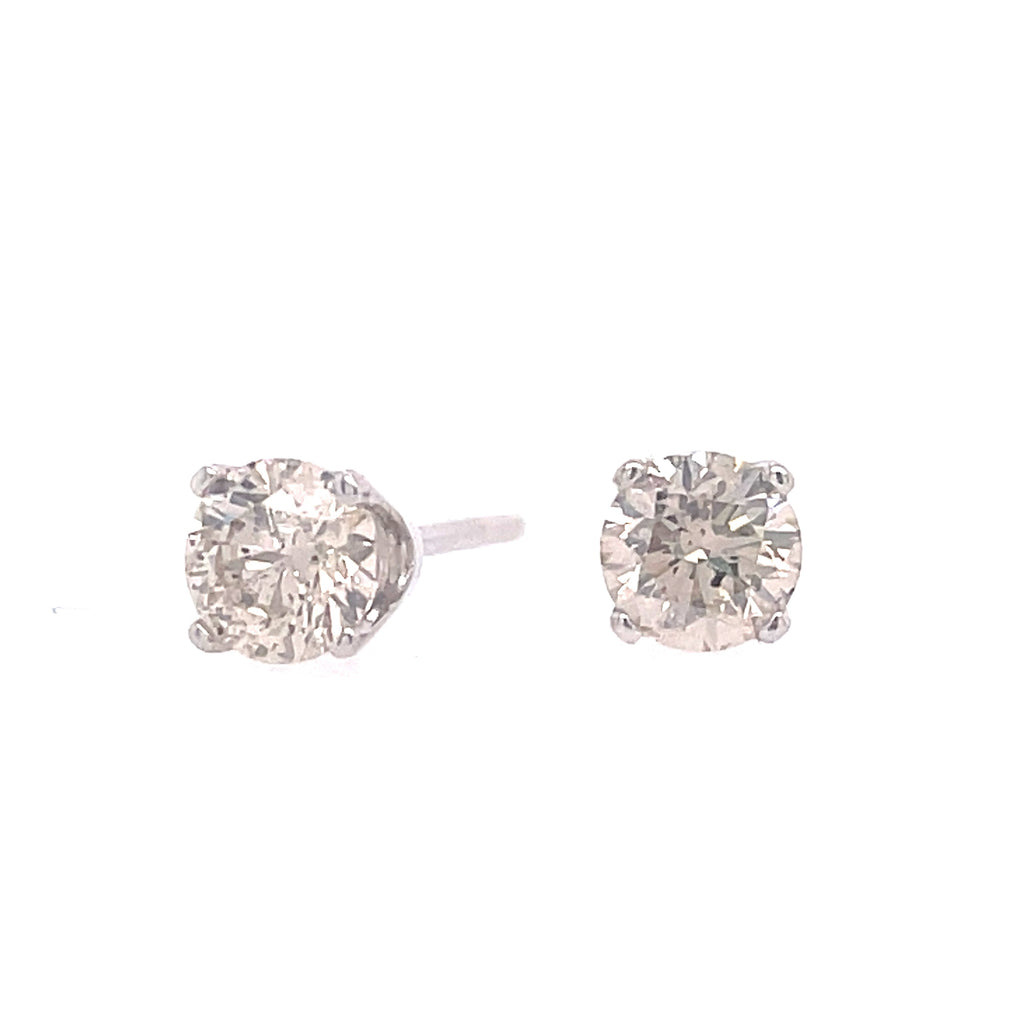 Lady's White 14 Karat Four Prong Studs Earrings With 2 = 0.47Tw Round