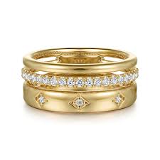 Three Row, Diamond Stackable Fashion Ring | 14k Yellow