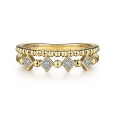 Lady's Yellow 14 Karat Bujukan Stackable, Beaded Double Band Fashion R