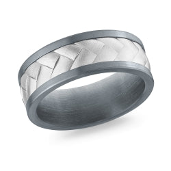 White Tantalum/14Kt 8Mm Wide Braid Center Ring Size 10