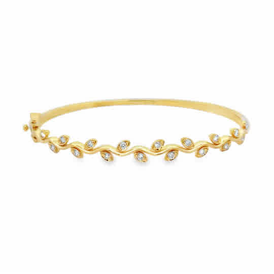 14 Karat Yellow Vine Style Bangle with 0.45tw Round Brilliant Cut G/H Si1 Diamonds