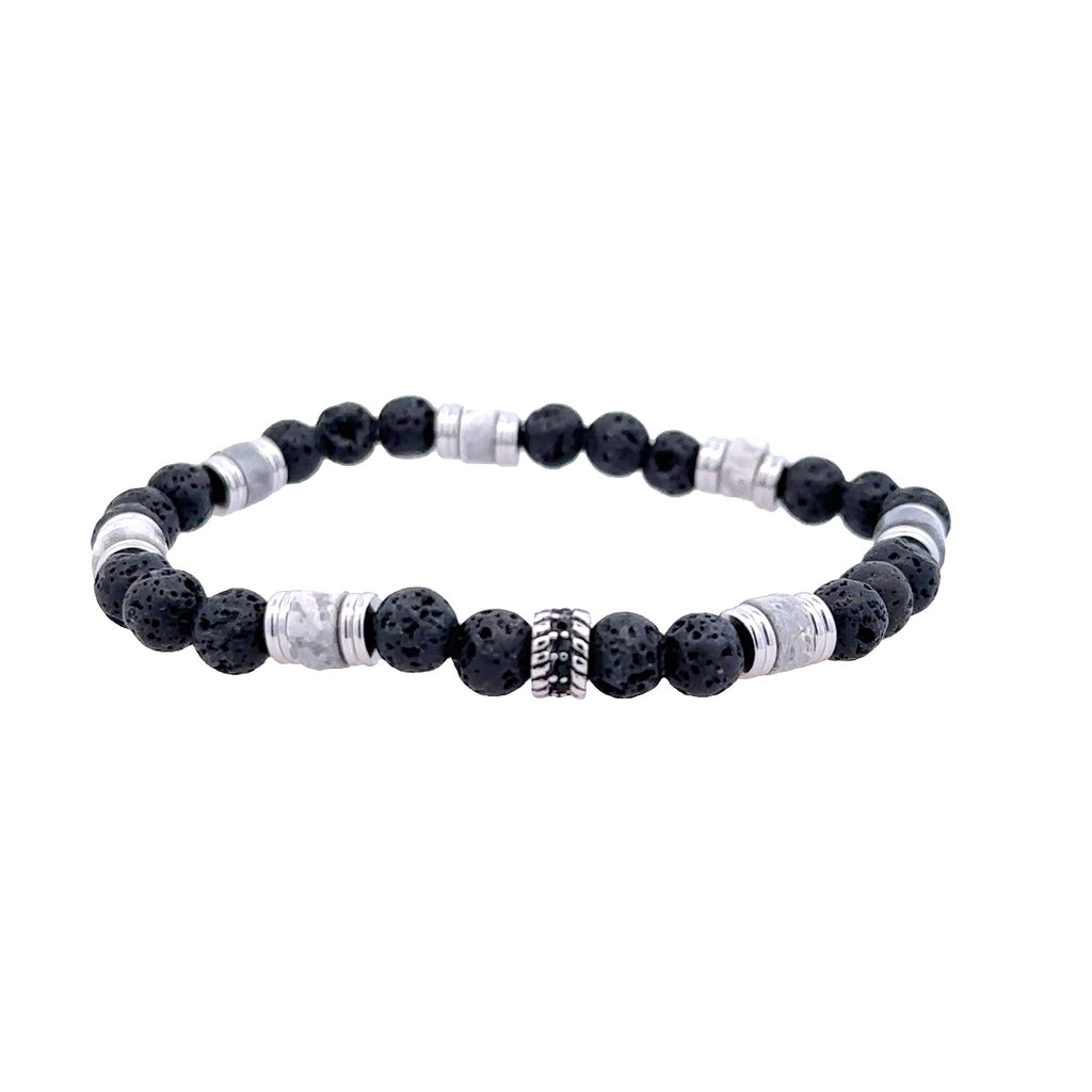 Black Stainless Steel Beaded, Stretch Bracelet