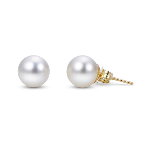 Lady's Yellow 14 Karat "A" Cp Studs Earrings With 2=8.00Mm Round White Pearls