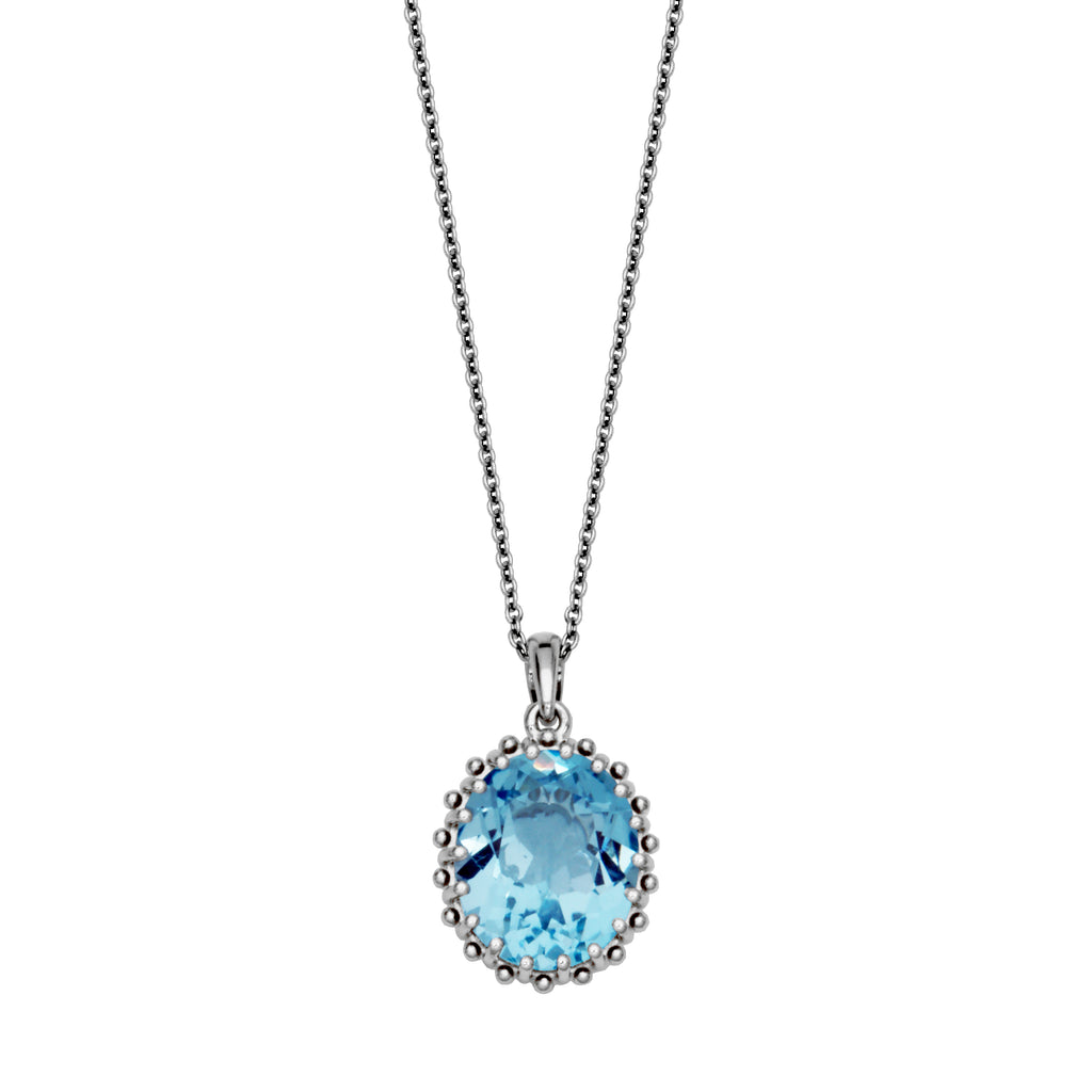 Double Prong Oval Blue Topaz Necklace | 925 Sterling Silver
