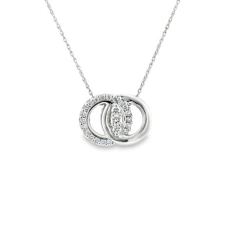 Lady's White 14 Karat Marriage Symbol Pendant With 0.25Tw Round Diamonds; Reg $3600 Vendor Price $1800 Purchases made from our Vendor Price case are not eligible for "complimentary" services. Standard ring sizings, setting fees, and yearly rhodium fees