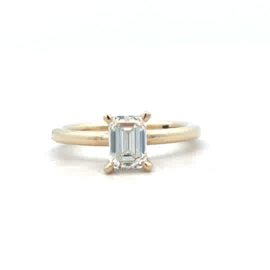 Emerald Solitaire Engagement Ring | 14k Yellow