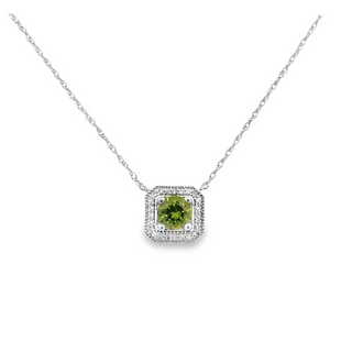 Lady's White 10 Karat Stationary, Cushion Halo Necklace Length 18 one