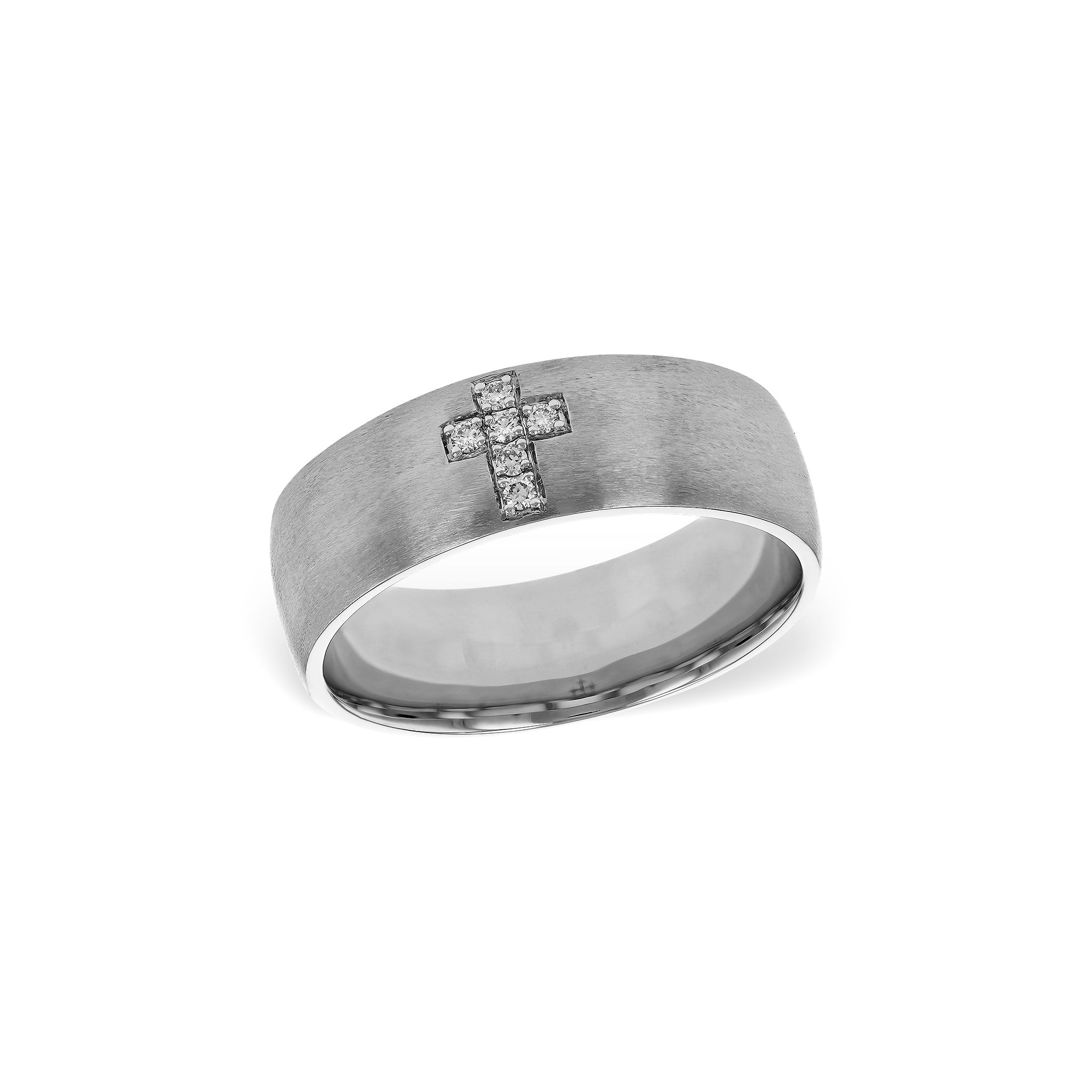 14 Karat White Gold Inlay Cross with .07ctw Round Brilliant Cut Diamonds
