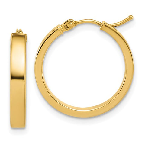 Lady's Yellow 14 Karat Square Tube Round Hoop Earrings