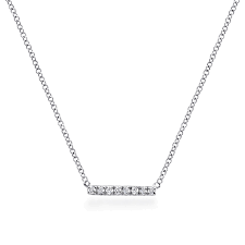 Lady's White 14 Karat Stationary Bar Necklace Length 17.5 = 0.06tw Rou