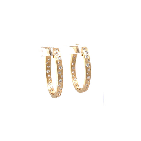 Lady's Yellow Satin 14 Karat Oval Hoops With Flush Set Earrings With 0