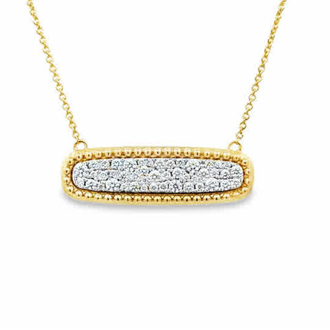 18 Karat Yellow Gold Bar Style Pendant Pave' Set with 45= 0.47ctw Round Brilliant Cut G/H Si1 Diamonds